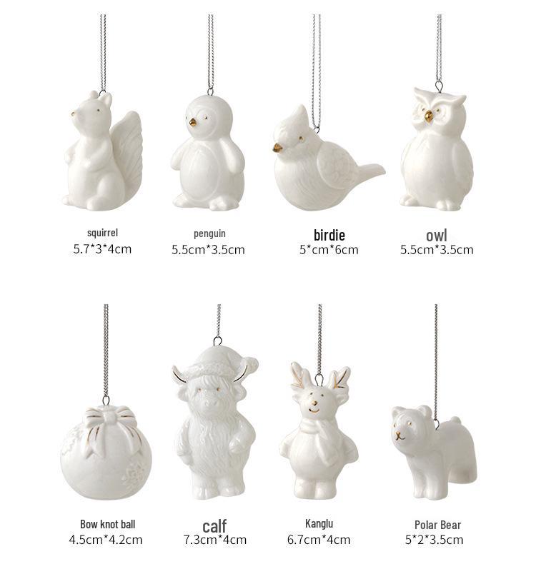 Украшение рождественской елки: Милый керамический кулон с животным и снеговиком