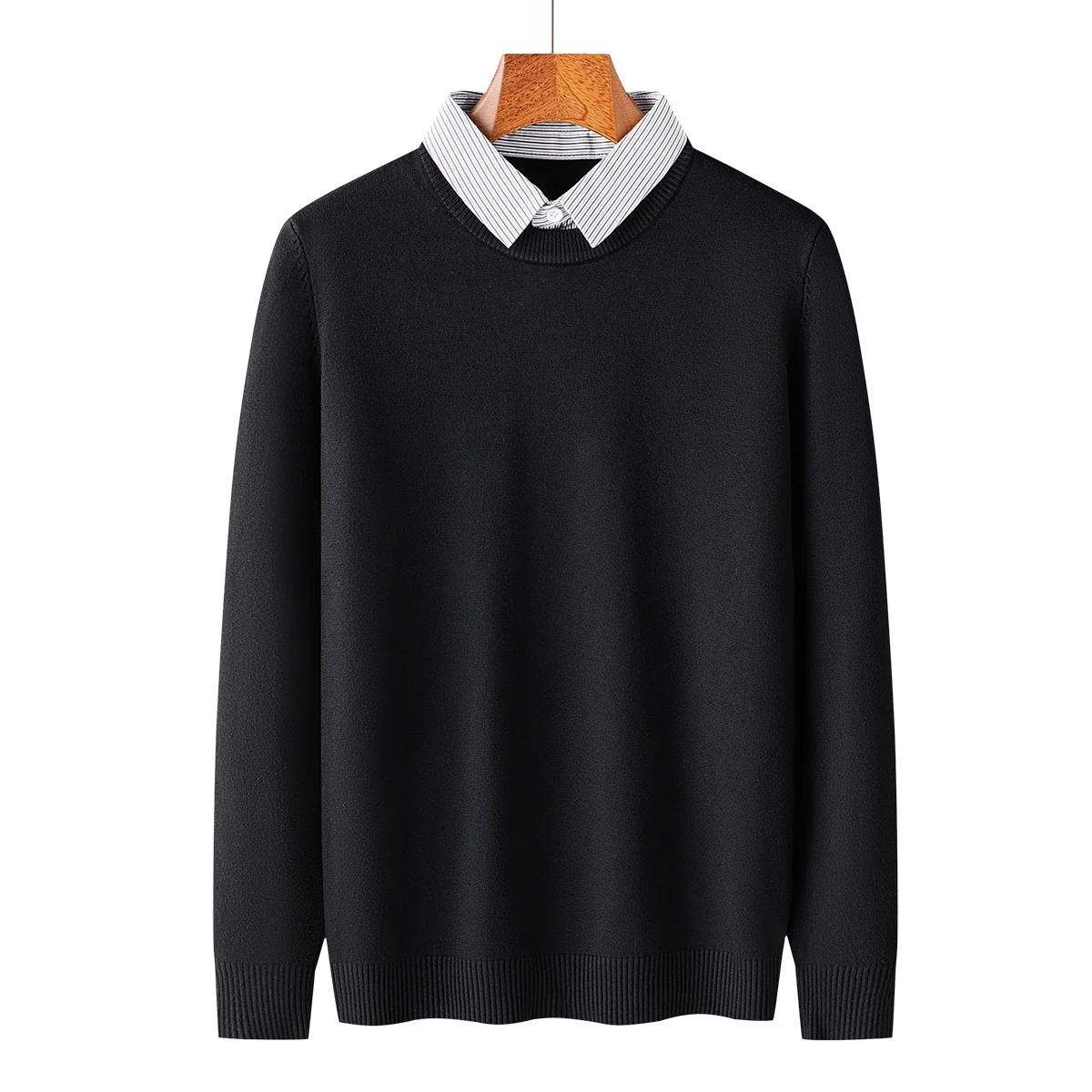 

Sweater Men Autumn Casual Pullovers Men High-End Fake Two-Piece Knitted Sweater Brand Clothing Male Slim Fit Sweaters Pull Homme XXL