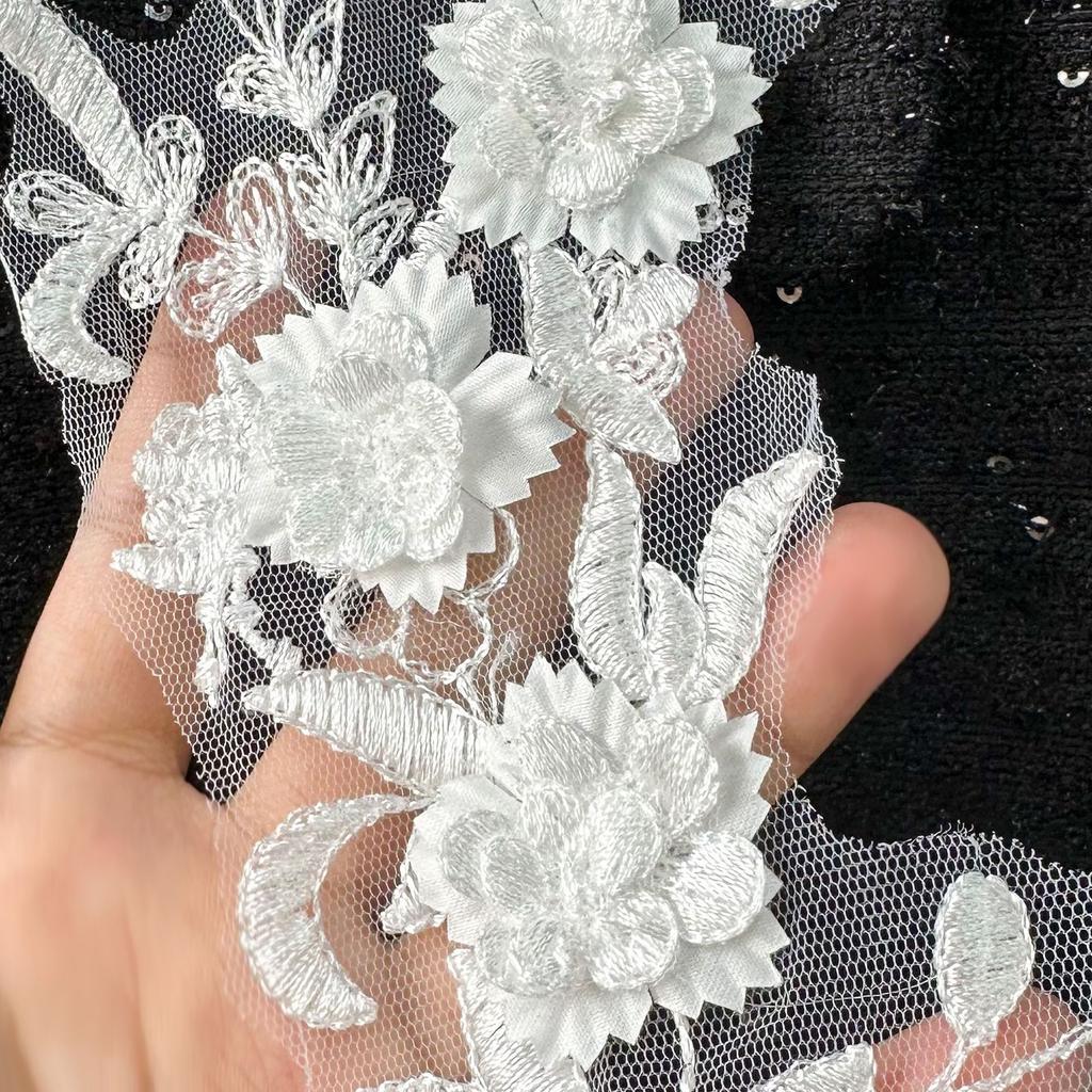 Cloth Sticker Flower Clothing Accessories Lace Applique, White Three-Dimensional Embroidery Pair Of Flowers Diy Handmade Jewelry Accessories