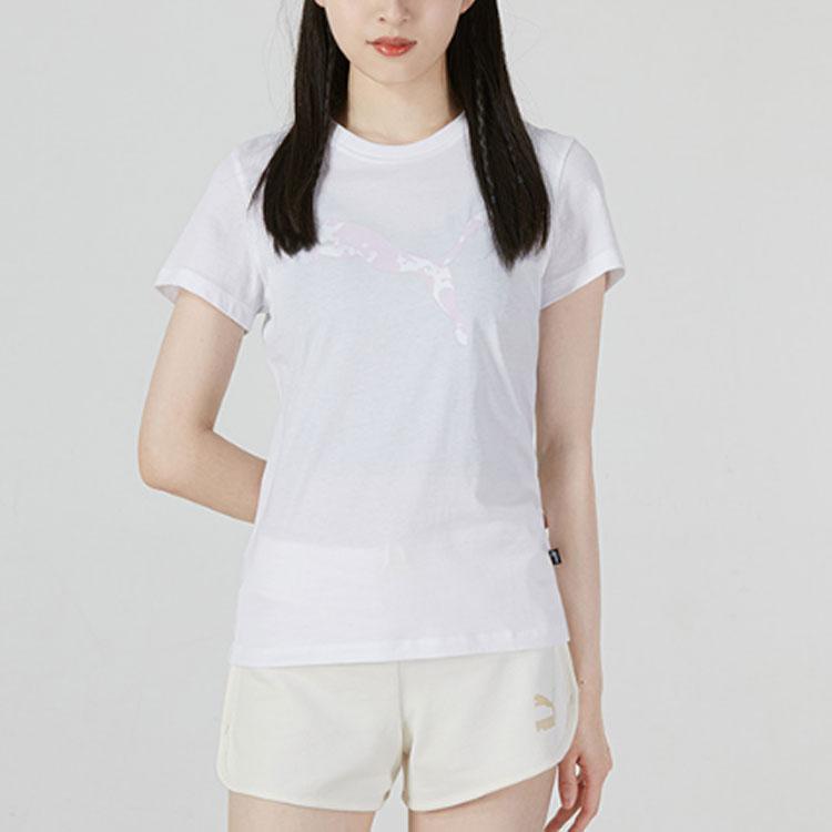 Puma Logo Print Round Neck Short Sleeve T-Shirt Women Tops White 670974-02