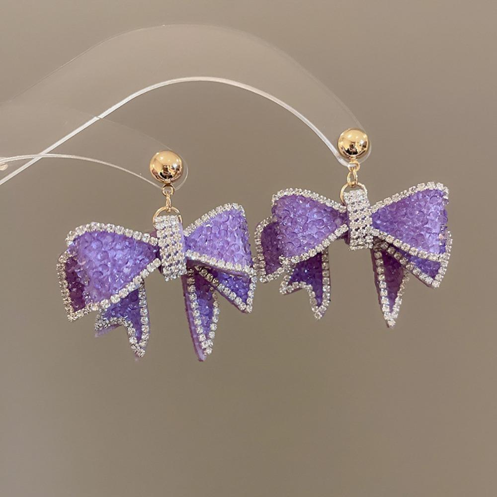 Ear Jewelry Sweet Stud Earrings Zircon Bowknot Dangle Earrings Crystal Bow Earrings Wedding