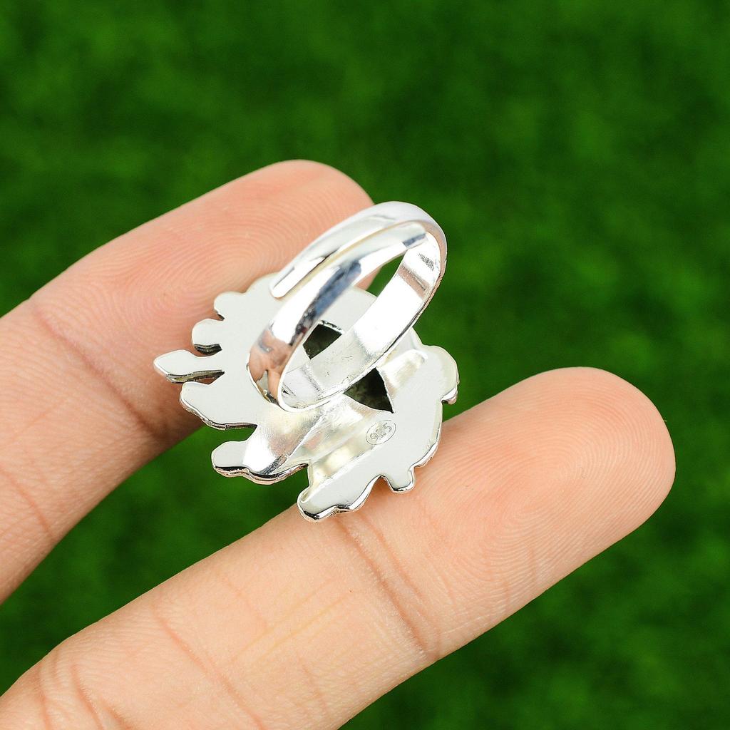 Gift For Her Natural Tibetan Turquoise Statement Adjustable Ring 925 Silver