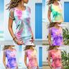 Womens Vibrant Tie-dye Printed Tops Casual Short Sleeve Blouse Perfect For Summer