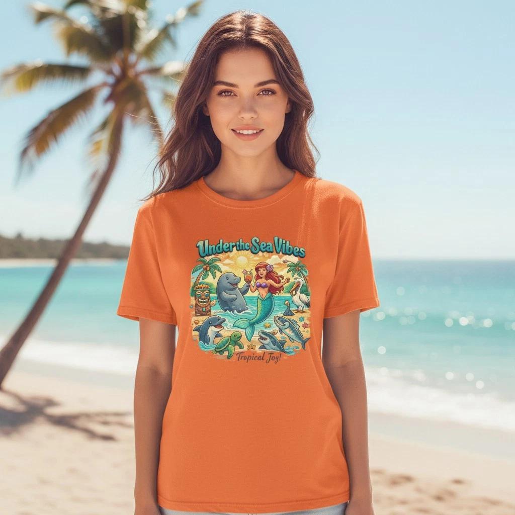 Underwater Adventure Vibes Sea Creatures T-Shirt | Mermaid Tropical Ocean Design 3XL