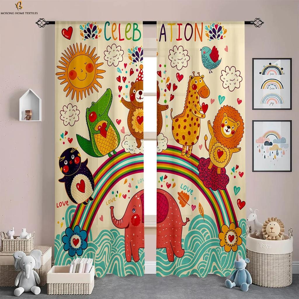 Forest Animal Cartoon Printed Curtains Polyester Fiber Curtains Children's Room Living Room Study Dormitory Decorative Curtains
