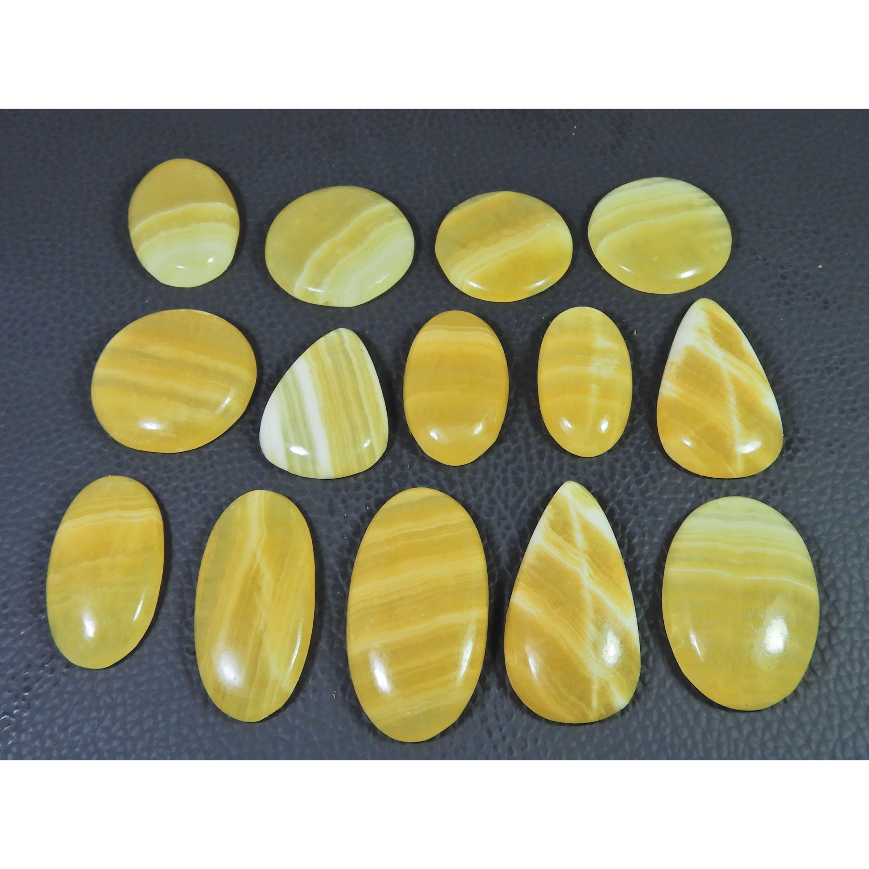 420Cts. Natural Yellow Lace Agate Mix Cabochon Loose Gemstone 14 Pcs Lot C-1846