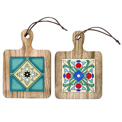 ECONUS Untersetzer aus Holz, Hitzebeständige Fliesen, Nordischer Stil, Isolierte Topfuntersetzer, Café-Stil, 2er-Set