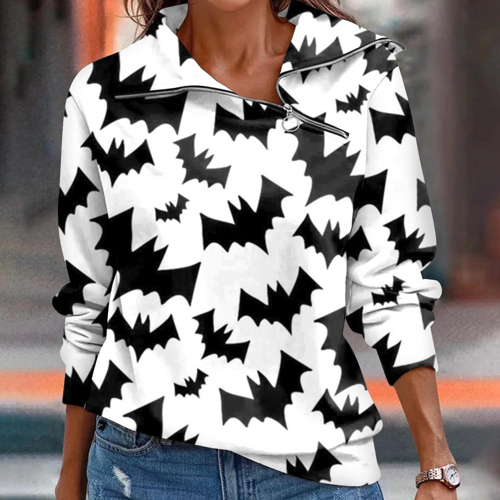 

Женский осенне-зимний топ с застежкой-молнией, повседневный топ с длинными рукавами для Хэллоуина S тёмно-синий