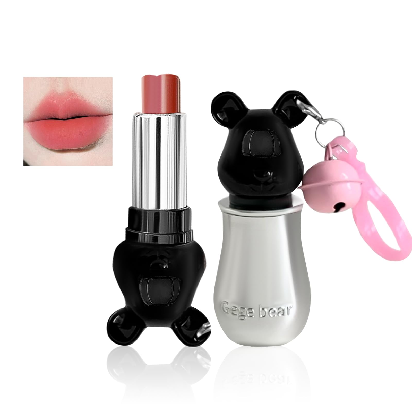 

Qin Derdom Lipstick - Long-lasting, Matte Finish, Smooth Texture, Cute, Long-lasting, Bear Pattern, with Carabiner Clip (Claw Pattern, Can be Used as