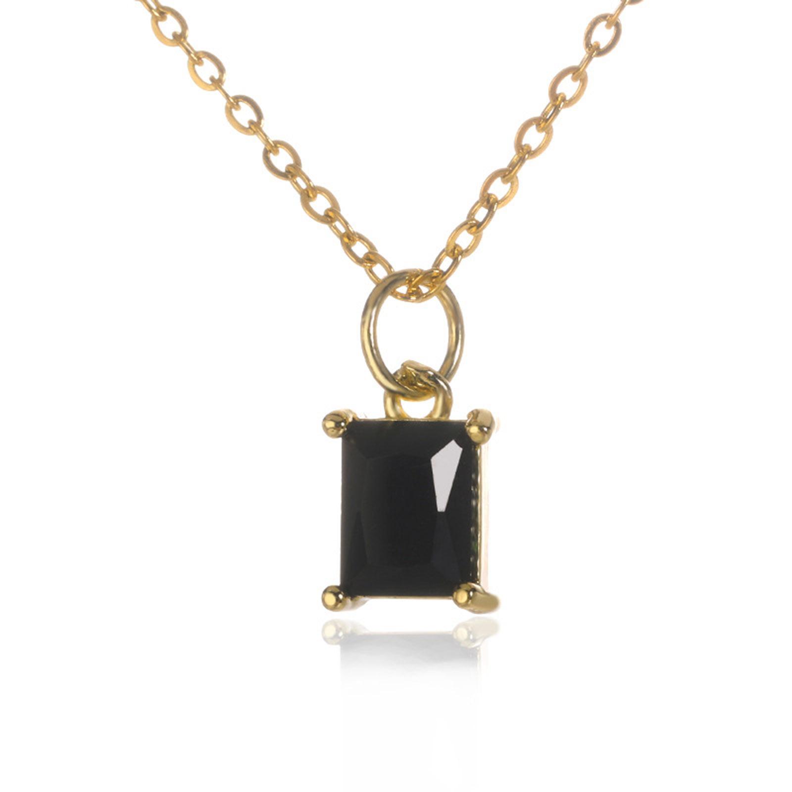 

1PC 304 Stainless Steel Rhinestone Rectangle Pendant Necklace Rolo Chain Gold Color Necklace Women Wedding Jewelry 38cm long чорний