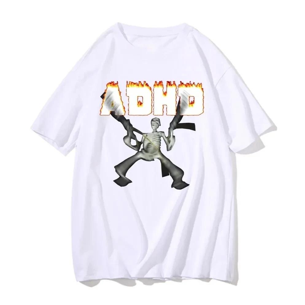 

Summer Men s Adhd Skull PrintRoundNeck T-shirt Classic Retro Casual Hip-hop Plus Size Pure Cotton Breathable Short Sleeved Shirt 4XL