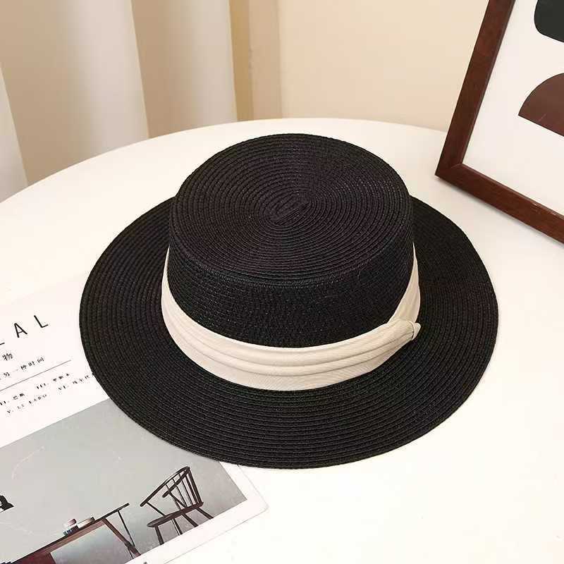 Flat top straw hat summer seaside vacation beach hat sun protection big head circumference retro temperament fashion sun protection hat