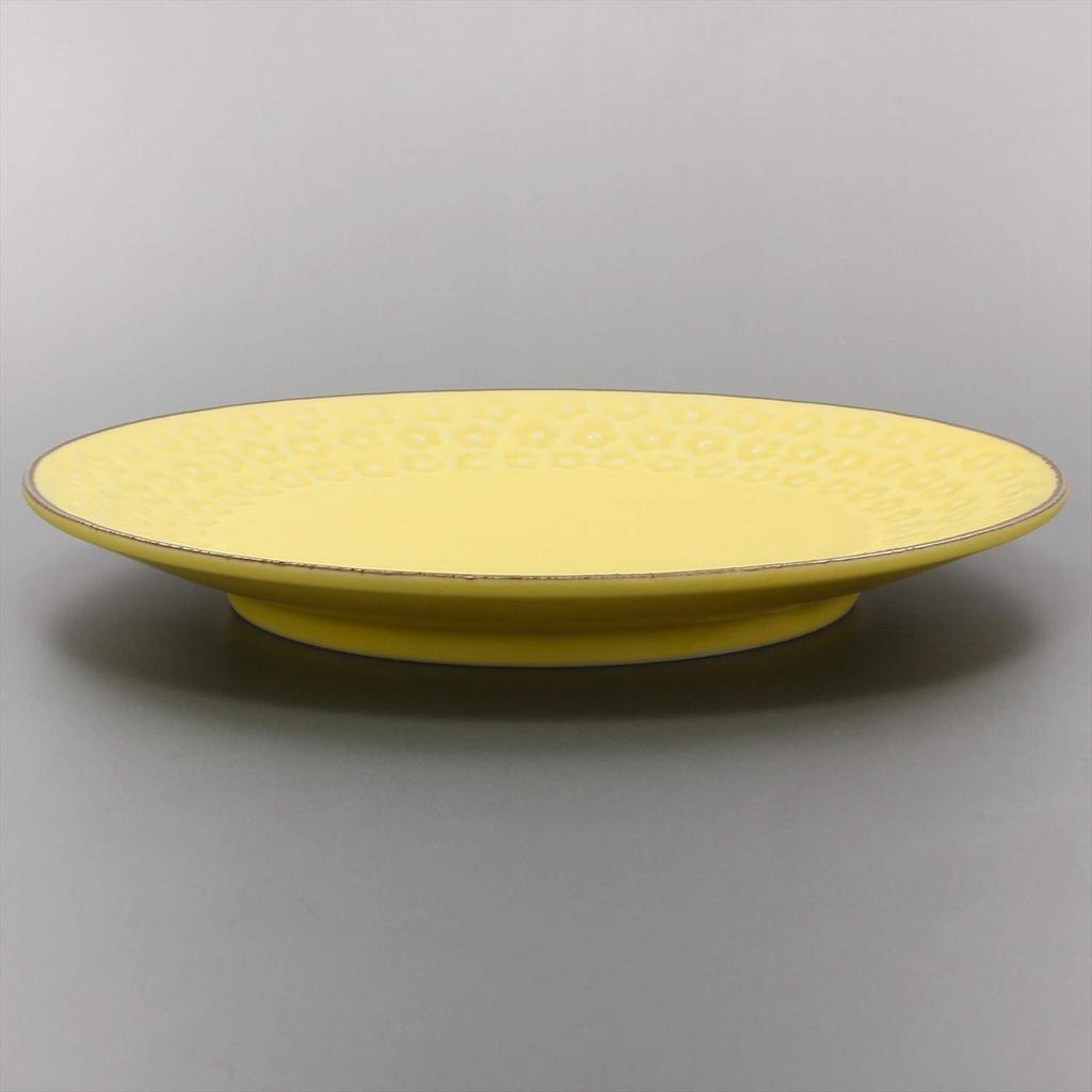 Mino ware serving plate yellow matte flower emblem 125-0415