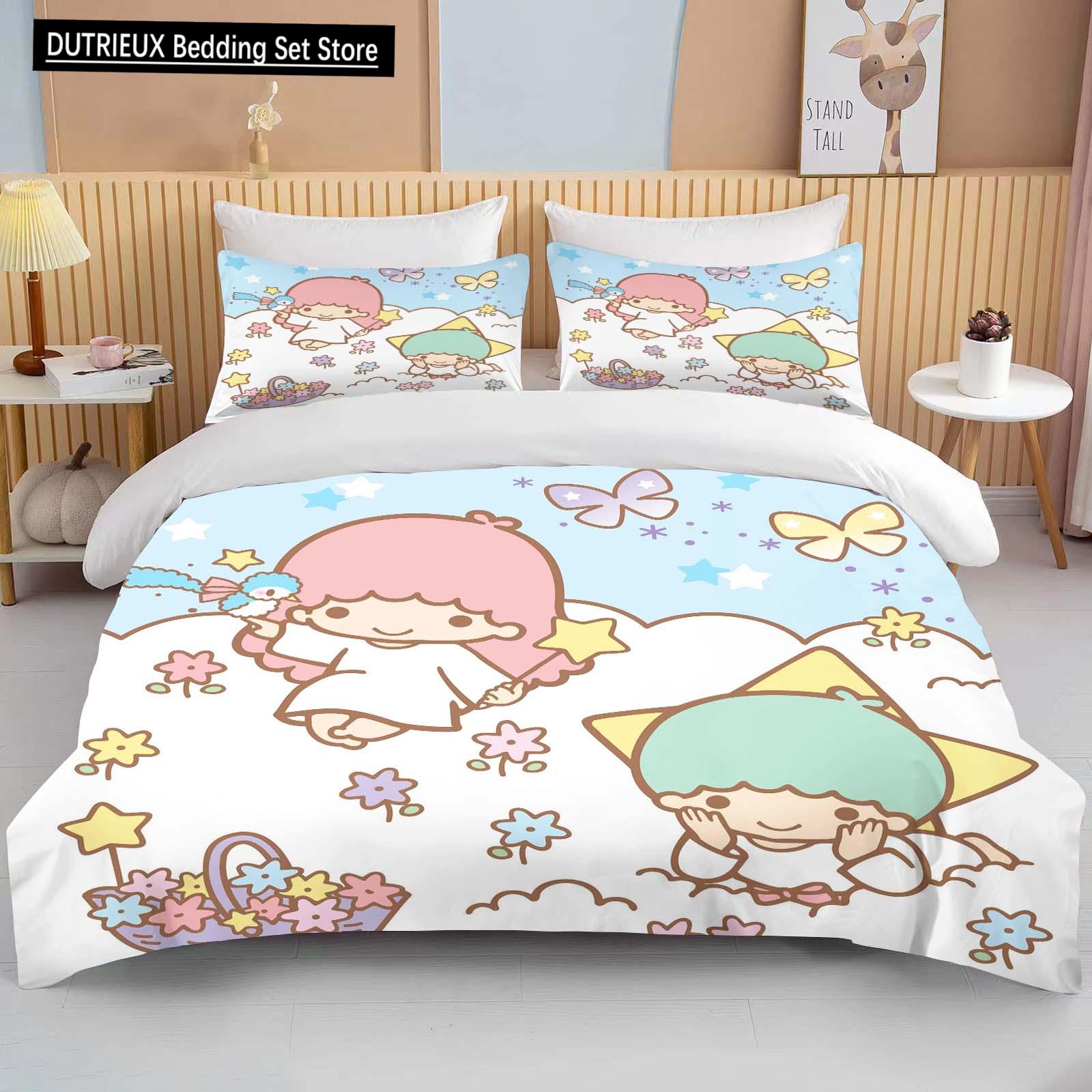 

Kawaii Sanrio Little Twin Stars Printed Beddding Set Cartoon Anime Duvet Cover Sofa Pillow Case Boys Girls Kids Adults King EU single(135x200cm)