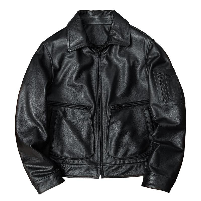 Genuine Leather A2 Bomber Jacket for Men Real Cowhide Short Biker Coat Classic Autumn Winter Outerwear