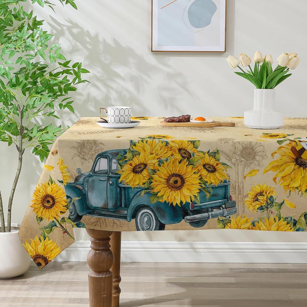 Sunflower Tablecloth 60x84 Inch Rectangle, Sunflower Decorations for Home, Spring and Summer Table Cloth Rectangle Waterproof Stain Resistant for