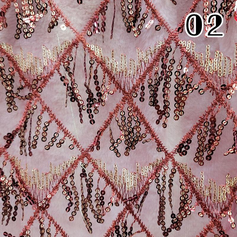 African Lace Fabric 2025 Sequins Embroidered Lace Fabric Diamond Fringe Wedding Dress Clothing Sewing Gauze Fabric 1Yard*1.5M
