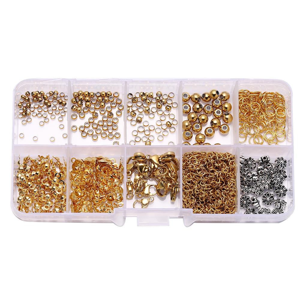 352-950Pcs Stainless Steel Jewelry Making Kits Lobster Clasp Jump Rings End Crimps Beads Clasp for DIY Jewelry Accessories