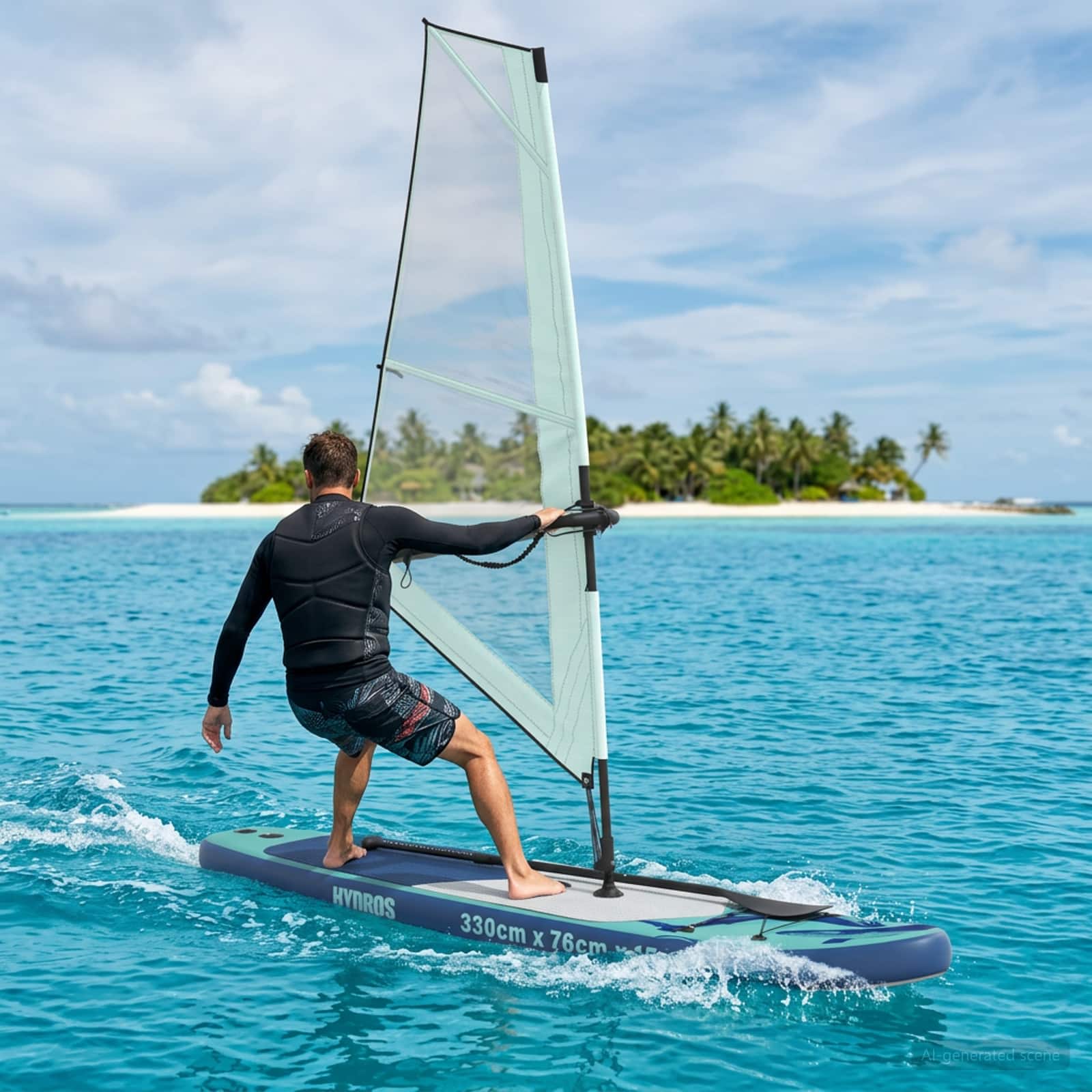 Aufblasbares SUP Board mit Segel HYDROS 330 x 76 x 15 cm Türkis