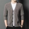 Men's V-neck 100% Wool Cardigan Sweater - Solid Color, Versatile Knitwear for Autumn and Winter Casual Wear.
