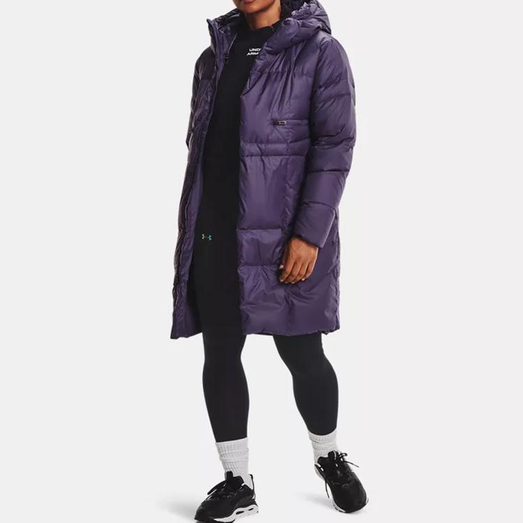 Under Armour Training Sports Solid Color Hooded Fitted Mid-Length Down Jacket Women Outerwear Purple 1342791-500