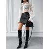 Fashion Blouses Transparent White Mesh Shirt Long Sleeve Shiny Transparent Design Blouse See-through
