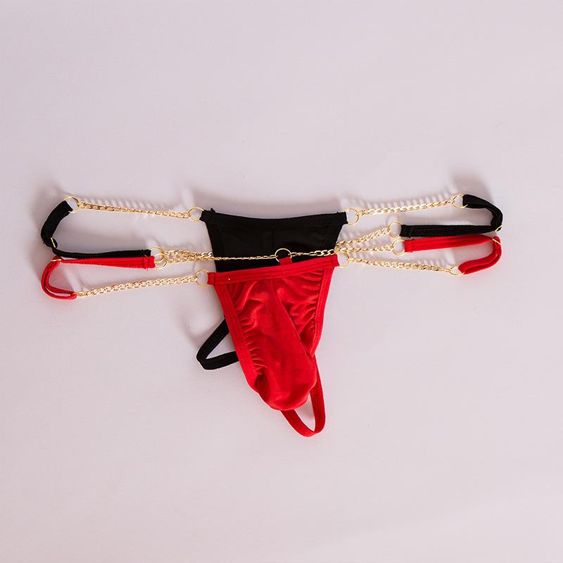 Men's pouch chain sexy underwear, soft close-fitting men's sex thong T-pants hollow free underwear