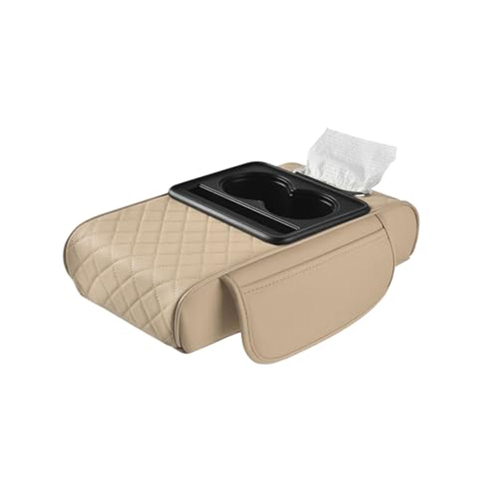 

LEIWOOR Car Center Console Armrest Pillow, Booster Cushion With Cup Holder & Phone Holder Universal For Most Car Interior Accessories(Beige, Large) One Size