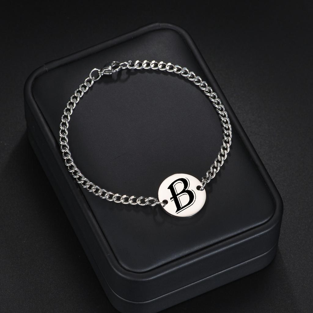 Bransoletka łańcuszkowa z 26 literami, Prosta bransoletka na rękę, Dekoracja dla dziewcząt, Prezent urodzinowy Stal nierdzewna Bransoletka łańcuszkowa Dla mężczyzn