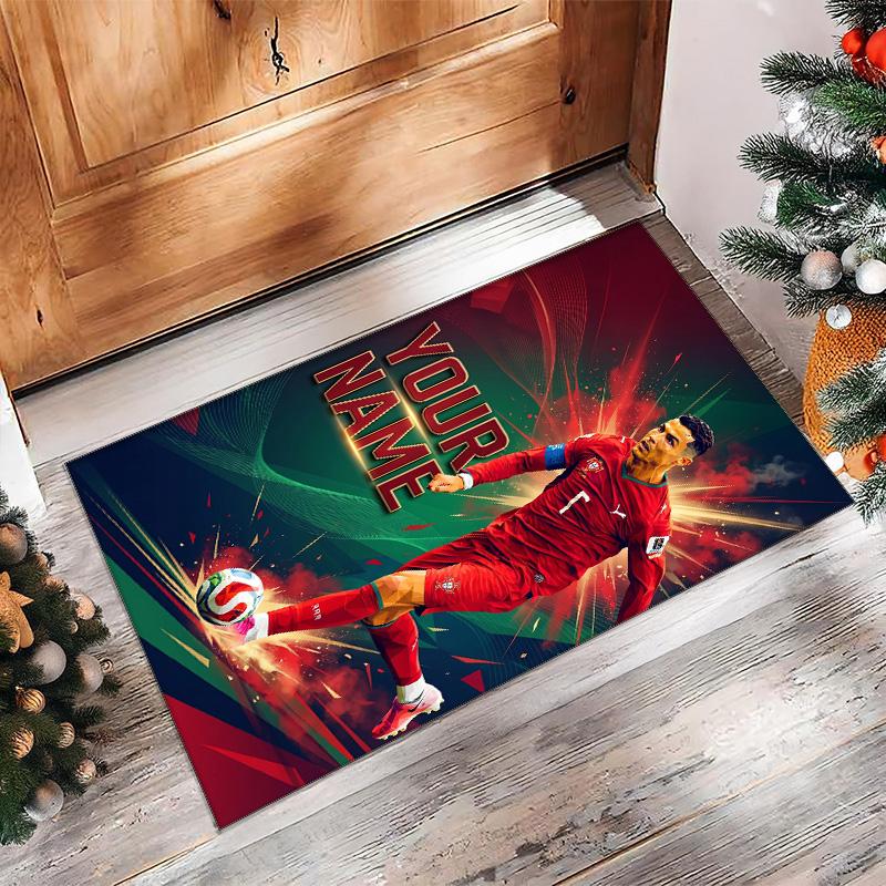 Cristiano Ronaldo Printed Crystal Velvet Rug Non‑Slip Crystal Velvet Carpet For Sofa Bedroom Indoor Home Decoration
