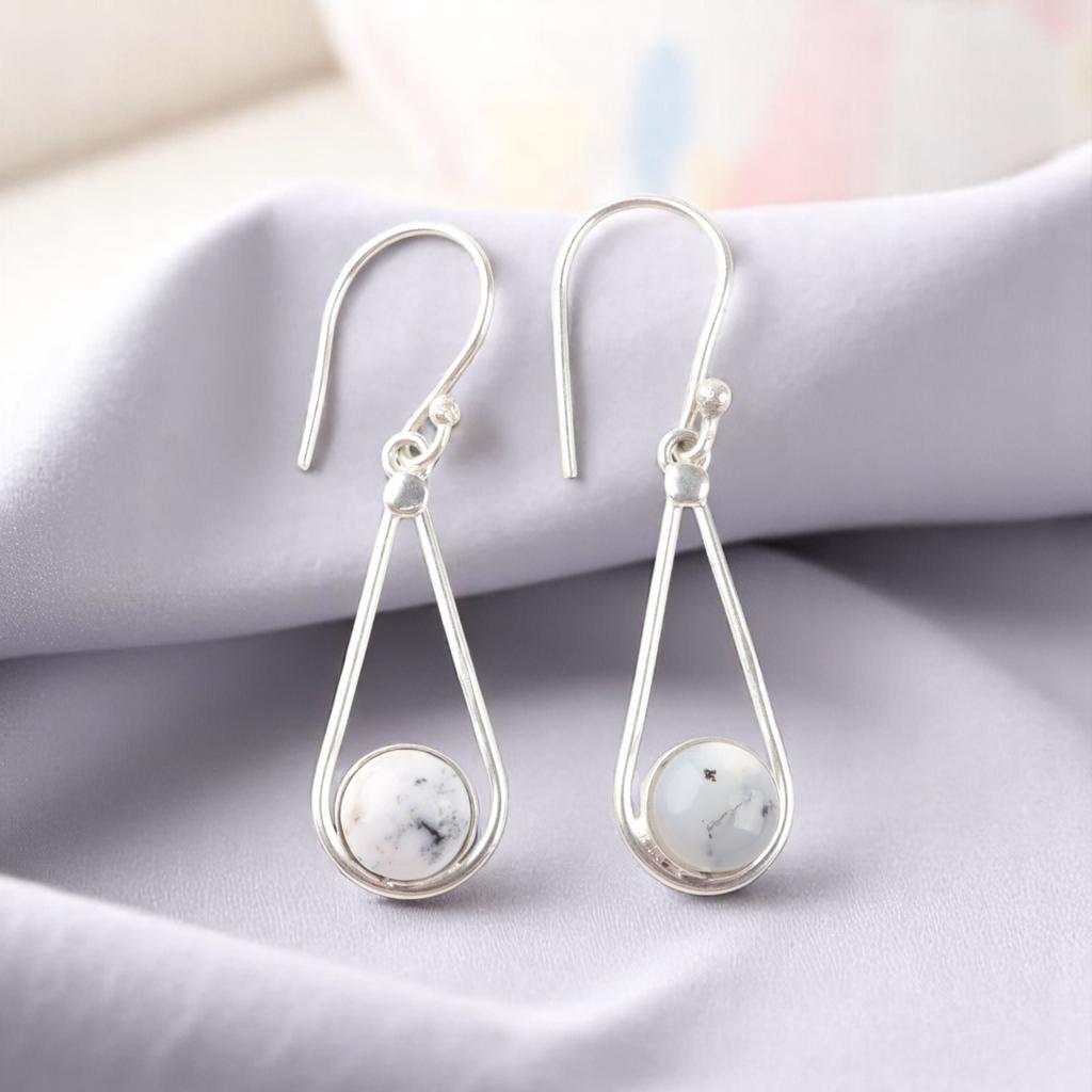 Dendritic Opal Gemstone 925 Sterling Silver Jewelry Handcrafted Earrings 1.76" EE-126-30