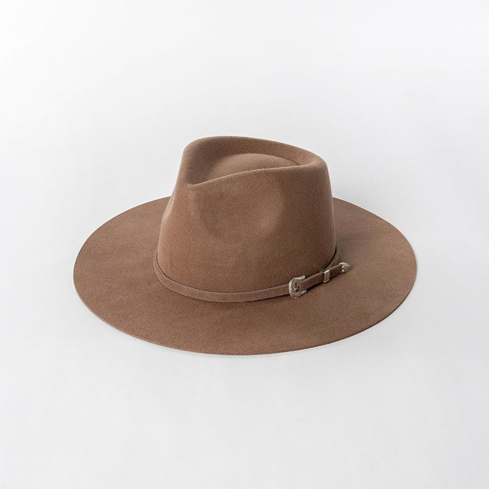 Autumn Winter French Style Pure Wool Fedora Hat With Belt Men Women Vintage Jazz Felt Cap Big Brim Stylish Casual Warm Dress Hat