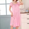 Women's Ice Silk Nightgown Sleepwear Round Neck Nightie Short Sleeves Nightshirt Summer Sleepwear Nightdress Sleep Dress