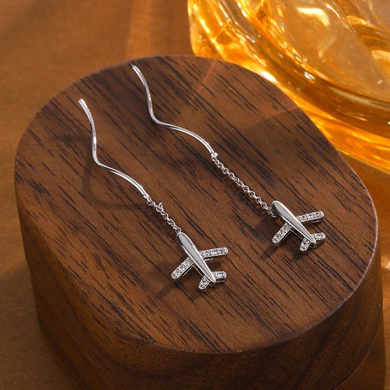 

Fashiona And Personality Long Diamond Studded Airplane Ear Line 925 Sterling Silver Creative Earrings E245 срібний