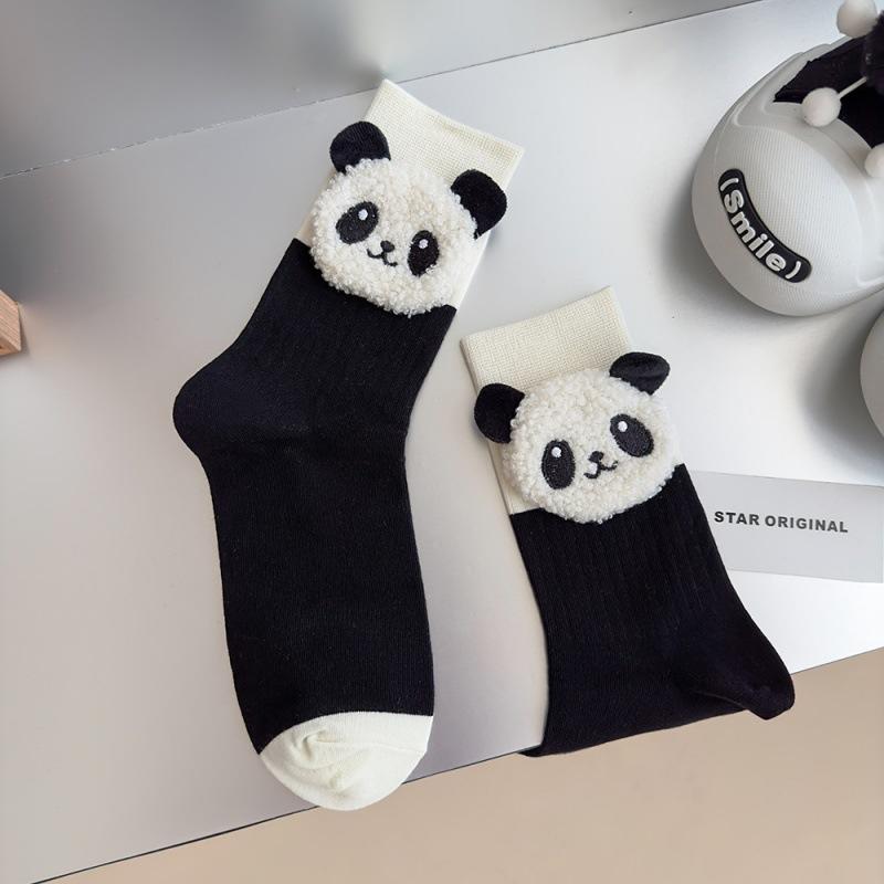 European Niche Socks, Black And White Color-Blocked Cow Three-Dimensional Panda Trend Sports, Wear Pure Cotton Mid-Leg Socks