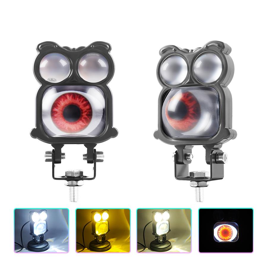 LED Owl Demon Eye Headlight Dynamic Motorcycle Devil Eyes Yellow White Flash Waterproof for Motorbike Car Headlight Accessories