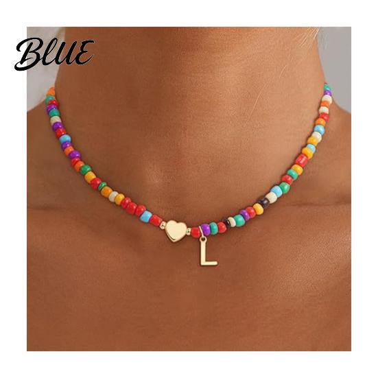 Collana Inossidabile Choker con Perline Donna Perline Colorate Ciondolo con Iniziale Perla