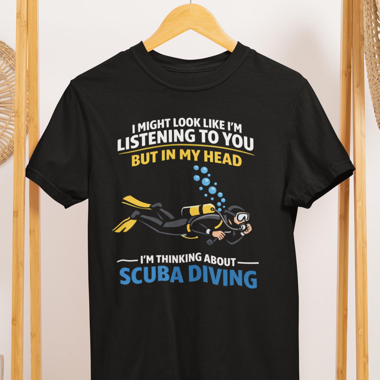 Funny Scuba Diving T-Shirt: Thinking About Diving Humor Tee M