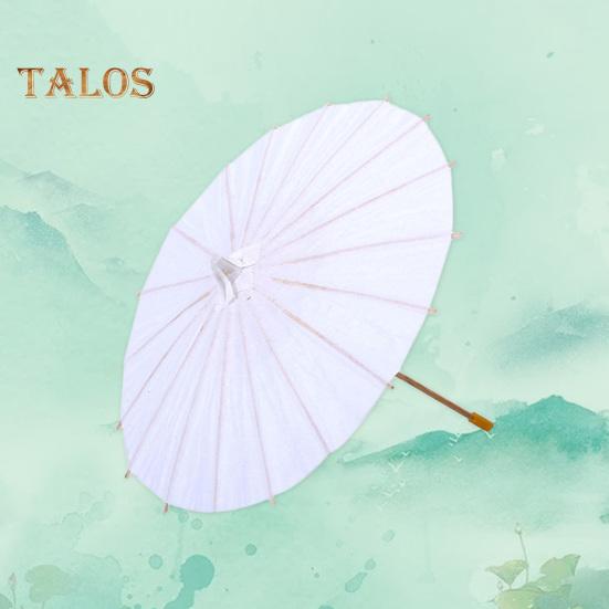 2Pcs White Paper Umbrella Chinese Style DIY Crafts Decorative Oil-paper Painting Umbrella Wooden Handle Oriental Parasol Party Favors