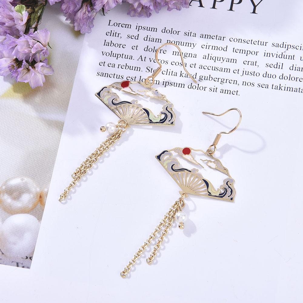 Metal Jewelry Chinese Style Earrings Personality Hollow Shaped Tassel Earrings Women Jewelry Accessories Decorations for Girls