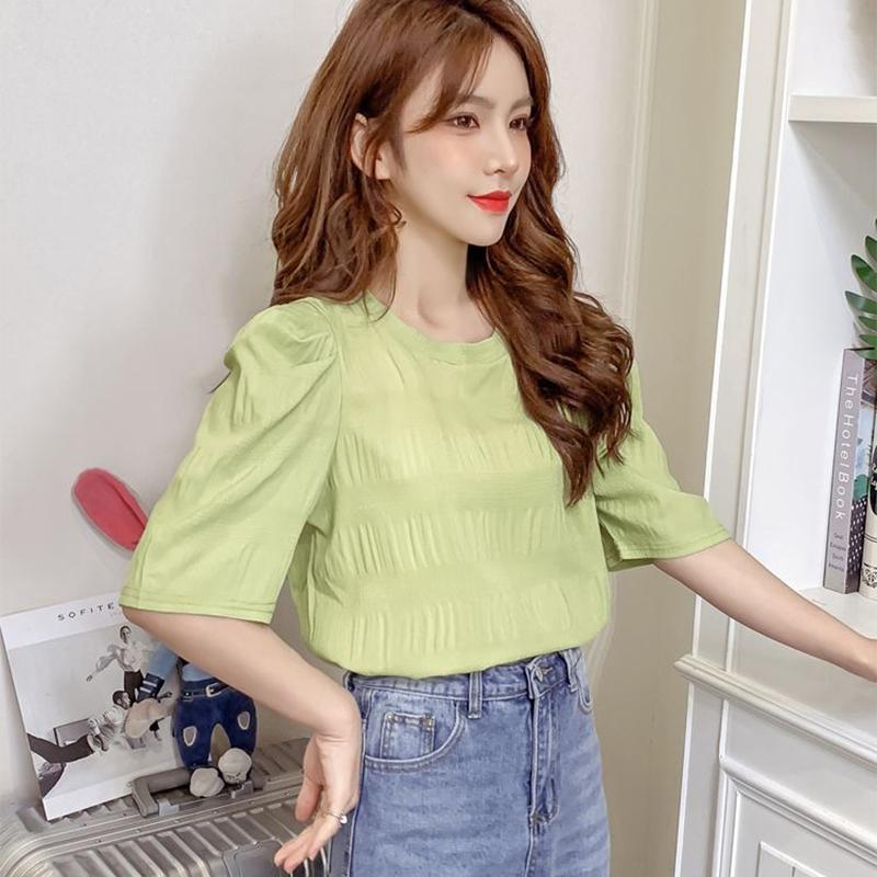 Base Coat T-shirt Short Sleeve Female Summer Chiffon Shirt College Minority Bubble Sleeve Foreign Style Top Female Blouse