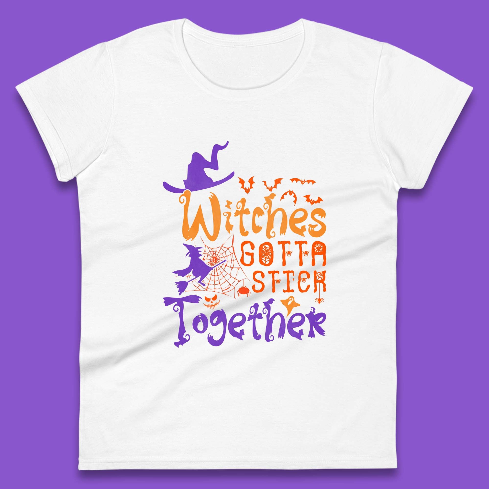 Witches Gotta Stick Together Funny Halloween Witchy Womens Tee T Shirt Mens Tops Unisex Top S