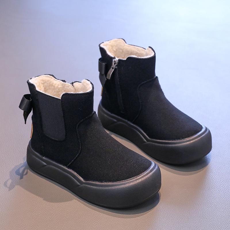 Girls Cotton Boots Winter Simple Children's Platform Ankle Boots Trend Versatile Bowknot Kids Fashion Causal Plush Short Boots