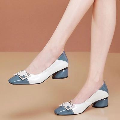Scarpe da donna classiche punta tonda blu primavera & estate tacco quadrato da donna casual nere comfort ufficio carriera sapatos mujer ga53