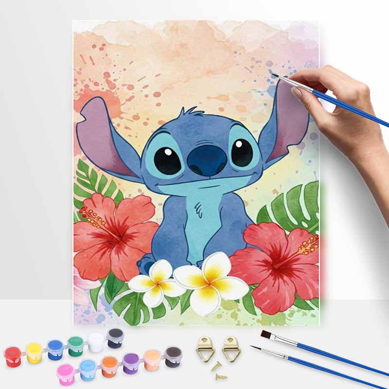 Disney Stitch Watercolor Floral Digital Oil Painting Hand Painting Kit Diy Home Decoration