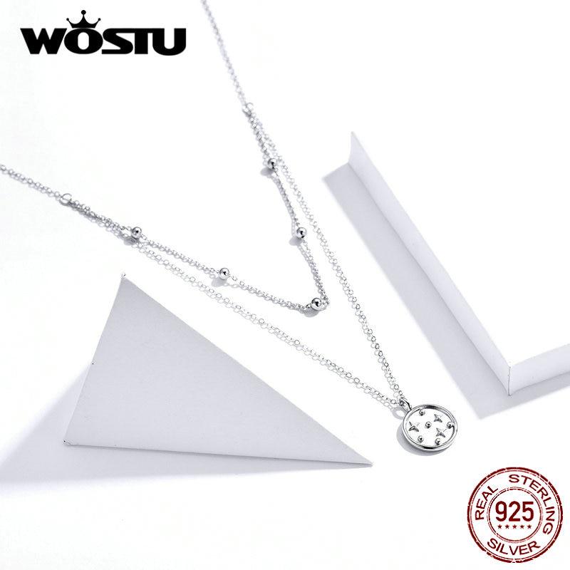 WOSTU Originálny náhrdelník zo striebra s hviezdnou hviezdou 925, dámsky dvojvrstvový dlhý retiazkový náhrdelník