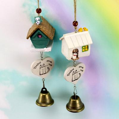 Resin Bird House Wind Chime Copper Bell Crafts Garden Outdoor Hanging Decor