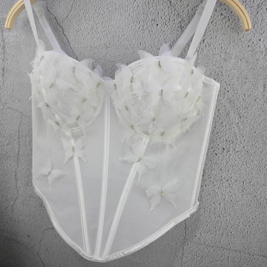 3D Floral Butterfly Strapless Tank Top Fitted and Sensual Fishbone-style Inner Layer Camis & Tank Tops