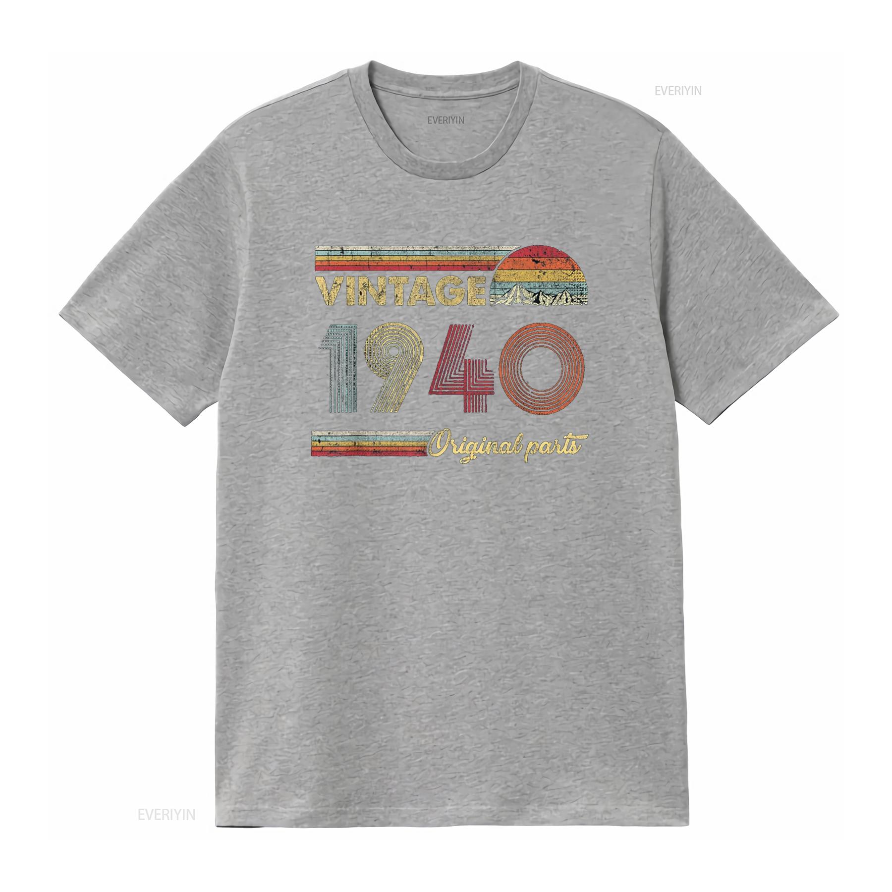 

Retro Original Parts 80th Vintage 1940 Birthday T Shirt vintage Washed Stretched graphic streetwear Top For Everyday Wear S