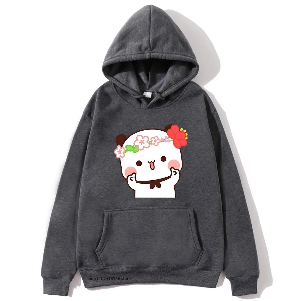 Cute Pretty BuBu Panda in Flowery Head Piece Hoodie DuDu Bear Dancing and Playing with A Guitar Sweatshirt Women Tops